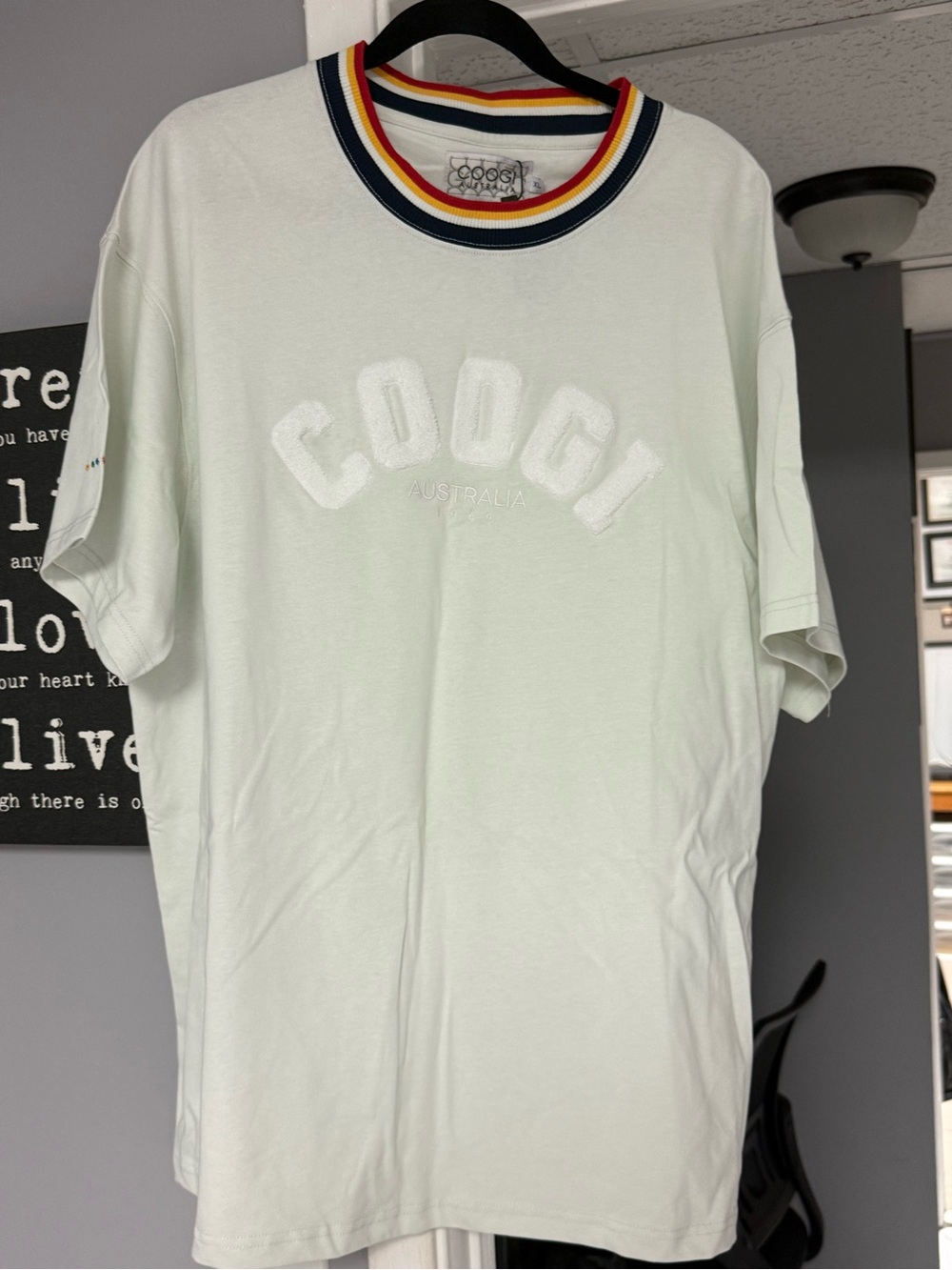 COOGI Short Sleeve Crewneck Tee with Striped Rib Collar